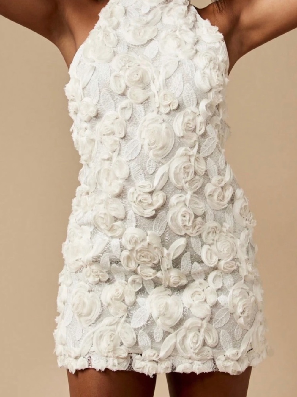 NWT Misguided Elegant Textured Rose Applique Halter Mini Dress